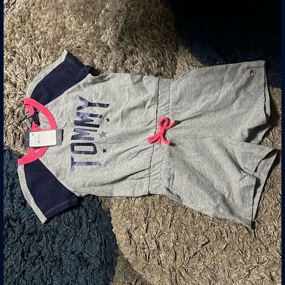 Tommy Hilfiger Gray Romper with Pink and Blue Accents